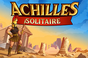 Antički ratnik s kopljem i štitom stoji u pustinji ispred ruševina hrama, uz veliki naslov „Achilles Solitaire