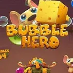 Ilustracija naslova igre Bubble Hero s crtanim miševima i mjehurićima