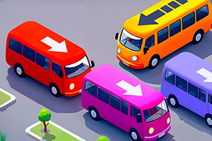 Šareni autobusi s munjama na krovu u isometrijskom prikazu