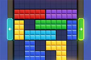 Ekranska slika igre Tetris s šarenim blokovima i strelicama na bočnim kontrolama