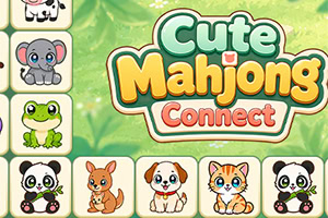 Naslov „Cute Mahjong Connect okružen pločicama sa slatkim životinjama poput koale, žabe, pande, vjeverice, psa i mačke na zelenoj pozadini