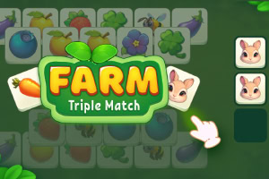 Zaslon igre s puzzle igrom Farm Triple Match s voćem, povrćem i slatkim životinjama