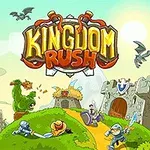 Naslovna slika videoigre Kingdom Rush s crtanim likovima i dvorcem na pozadini