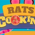 Šareni naslovni banner za videoigru Rats Cooking s pizzom na slovu O