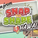 Promotivna grafika za igru Snap the Shape: Hawaii s natpisom Aloha from i prikazom tropskog pejzaža