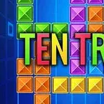 Logo igre TenTrix sa šarenim tetris blokovima na plavoj pozadini