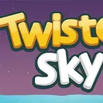 Žuti i bijeli natpis Twisted Sky na ljubičastoj pozadini s noćnim nebom