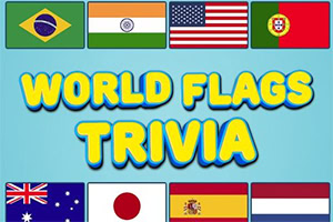 Zastave devet zemalja s tekstom World Flags Trivia na plavoj pozadini