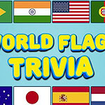 World Flags Trivia Zastave devet zemalja s tekstom World Flags Trivia na plavoj pozadini